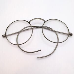 Antique Willson Spectacles Wire Frame Round Safety Glasses Silver Tone Metal